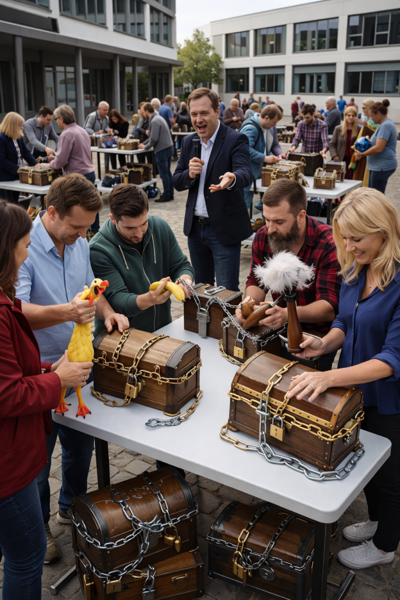 Rätsellösen im Innenhof bei Tag
